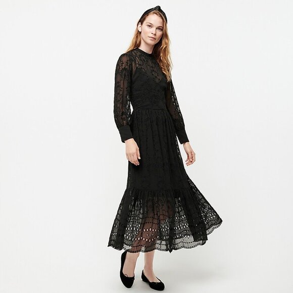 J. Crew Black Embroidered Long Sleeve Midi Dress size 4 - Picture 1 of 8